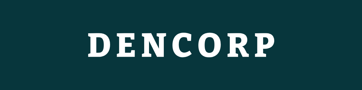 The Dencorp wordmark, white on deep green